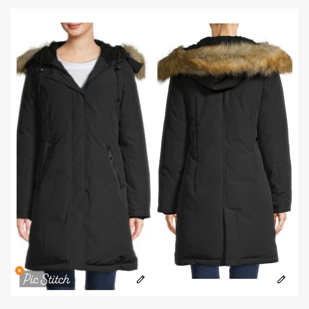 Sam Edelman Faux Fur Lined Down Parka Coat Black